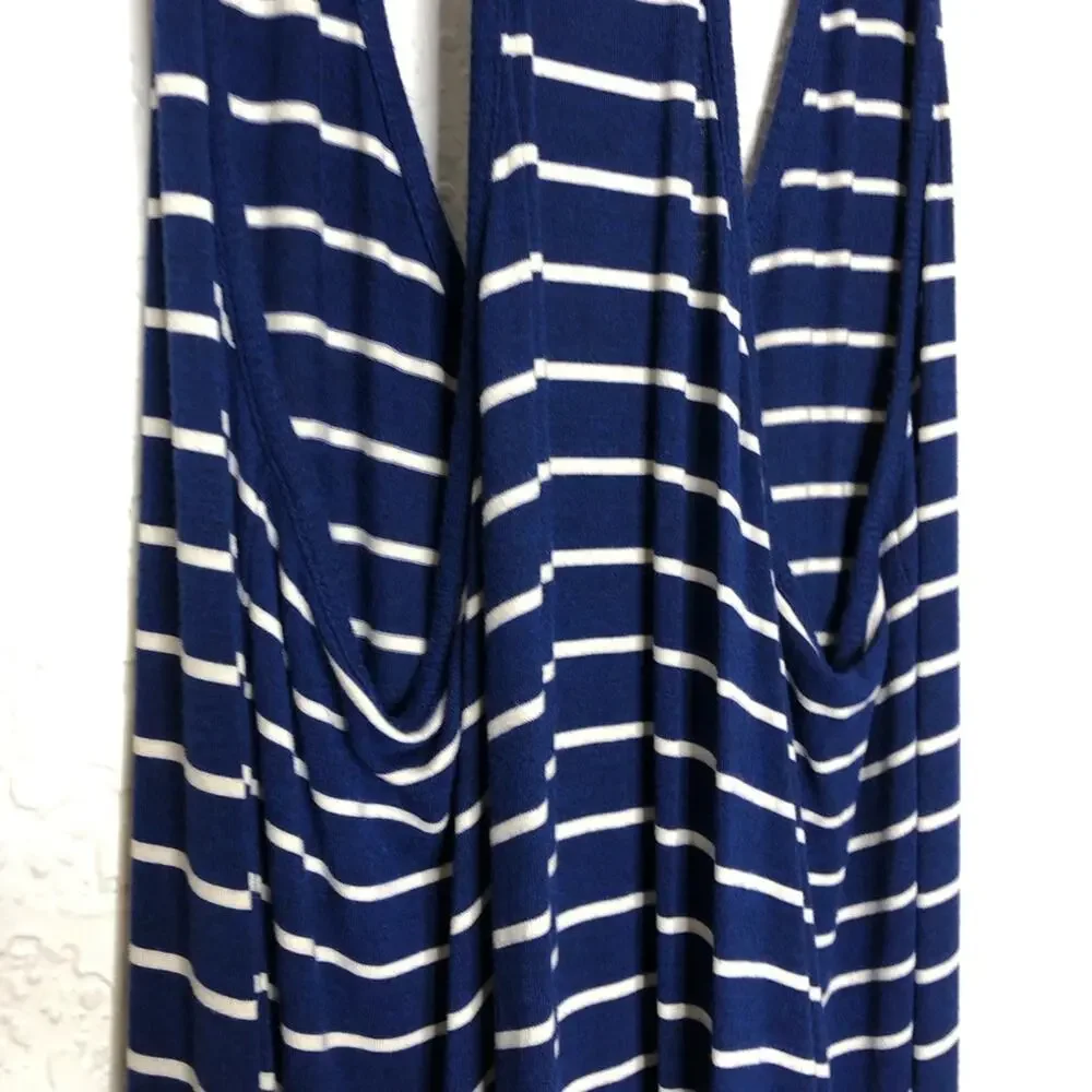 Athleta blue white striped ruched skirt racerback tank midi dress size Medium